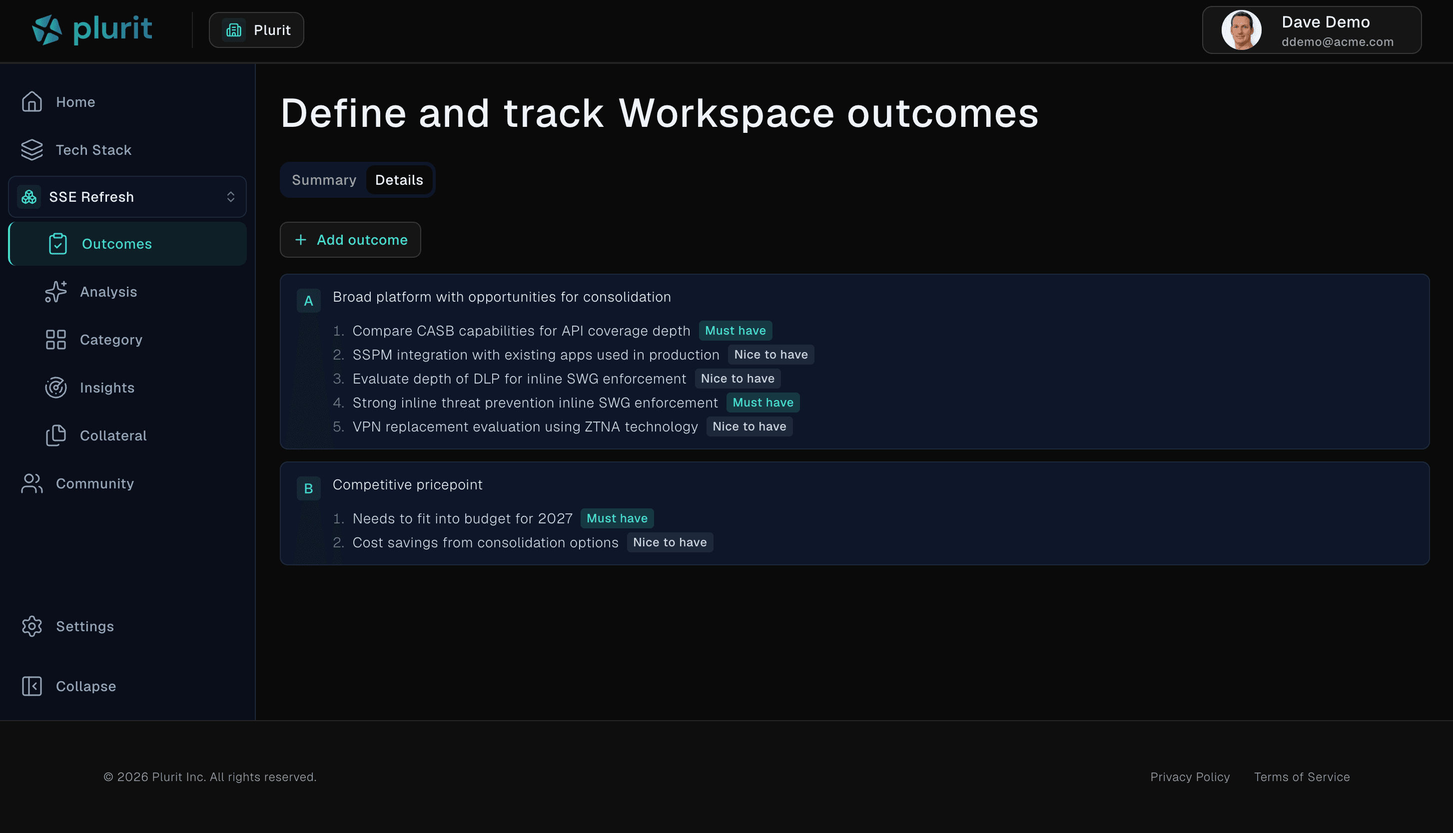 Plurit platform screenshot 2